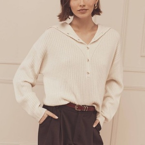 Nueva Llegada, Top de Punto de Alta Calidad para Otoño, Estilo Vintage con Cuello en V, Manga Larga, Algodón, Estilo Old Money - Product Image 1