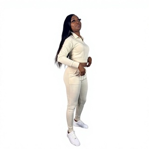 Ensemble de survêtement côtelé pour femme, pull à manches longues et pantalon de jogging, personnalisable avec logo, vente en gros - Product Image 1