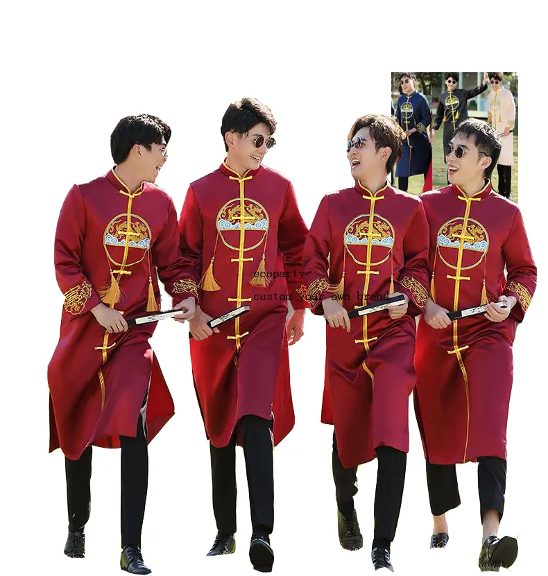 Ecoparty robes de garçon d'honneur de Style oriental moderne homme Vintage longue Cheongsam robe traditionnelle chinoise Qipao hommes diaphonie Robe