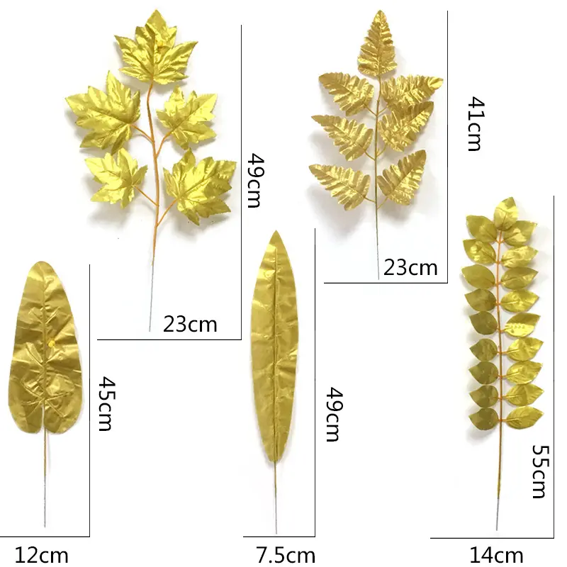 Sıcak satış yapay altın yapraklar gerçek yapraklar bitki yapay altın şube yaprak düğün ev dekoratif