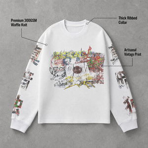 Camisetas de algodón de manga larga térmicas tipo waffle Y2K desgastadas en blanco al por mayor, 330 g/m² de alto gramaje, estilo streetwear, del fabricante - Product Image 5