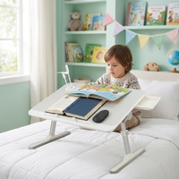 Table de lit pliable 23,6 pouces pour ordinateur portable avec tiroir latéral, lampe, ventilateur USB, support de livre, hauteur/angles réglables, plateau antidérapant