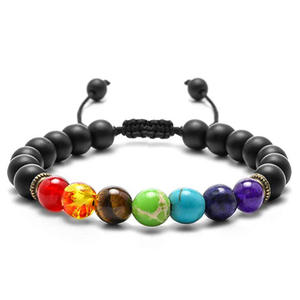 7 Chakra <span class=keywords><strong>bracciale</strong></span> di perline intrecciate da uomo con pietra lavica occhio di tigre <span class=keywords><strong>verde</strong></span> <span class=keywords><strong>giada</strong></span> turchese che riequilibra gioielli da Yoga rotondi - Product Image 4