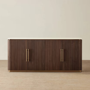 Meuble de salle à manger de luxe, buffet en placage de chêne brun avec plateau en pierre, buffet en bois - Product Image 5