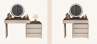 Table de maquillage moderne avec miroir éclairé par LED, réglable, pour chambre à coucher, salle de bain et salon, en blanc