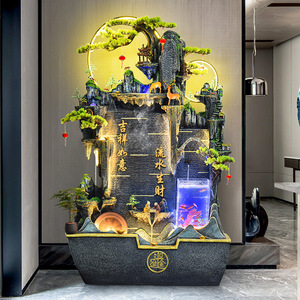 Fontaine murale d'intérieur sur pied avec aquarium et circulation d'eau, paysage porte-bonheur, décoration de salon, humidificateur - Product Image 4
