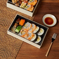 Cajas de Sushi Personalizadas, Desechables, Ecológicas, Reciclables, de Madera de Álamo Natural, con Tapa Transparente y Compartimento Interior