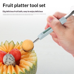 Couteau à découper les fruits en acier inoxydable trois-en-un, cuillère à pastèque/fruits, ensemble de trois pièces, manuel, multifonction, compatible lave-vaisselle - Product Image 3