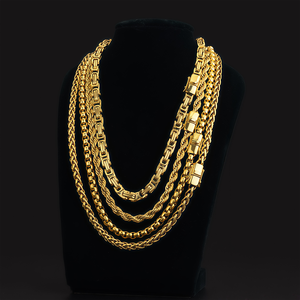 Baixo Preço 4 Pcs Set Moda Homens 18k Banhado A Ouro Aço Inoxidável Bizantino <span class=keywords><strong>Link</strong></span> Colar Impermeável Chunky Cadeia - Product Image 5