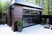 Porte de garage en verre pleine vue de style européen avec cadre en alliage d'aluminium, miroir givré ou verre teinté noir, fabrication sur mesure