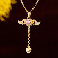 Collares de joyería de moda Alas de Ángel delicadas Collares colgantes de corazón de diamantes de imitación rosa