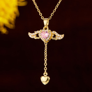 Collane di gioielli di moda delinate <span class=keywords><strong>ali</strong></span> d'angelo rosa con ciondolo a <span class=keywords><strong>cuore</strong></span> di strass - Product Image 6