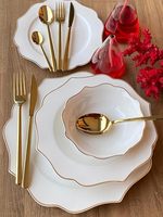 Service de table moderne en porcelaine fine avec incrustations dorées, 24 pièces, pour 6 personnes, compatible lave-vaisselle