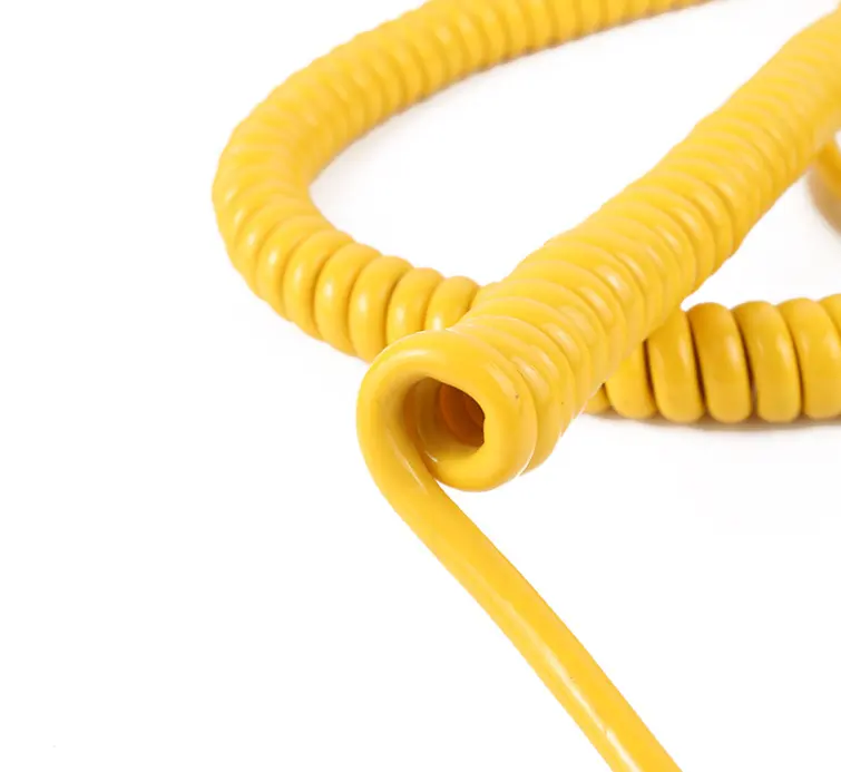 Taille personnalisée brillant cuivre noyau ressort jaune PU PVC isolé spirale câble fil fiable fils câbles