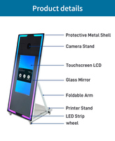 Photomaton tactile haute définition avec texture bois, éclairage RGB et miroir pour fêtes, compatible DSLR, pour événements et fournitures de fête