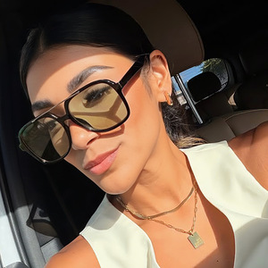 Custom Logo 2026 Fashion Men Women Big <b>Frame</b> Pilot Sun Glasses Gradient Lens Shades UV400 Double Bridge <b>Square</b> <b>Sunglasses</b> - Product Image 3