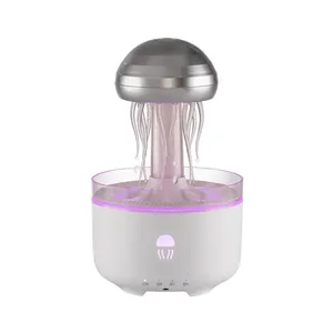 Humidificateur d'arômes ultrasonique rotatif en forme de méduse, effet pluie, brume champignon, 320 ml, en bois clair profond - Product Image 1
