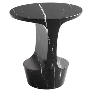 Custom Size Luxury Black Marquina Marble Table Side Solid Marble Legs Side Table in Nero Marquina Marble