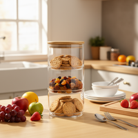 Pot de rangement en verre empilable à 3 niveaux avec couvercle en bambou pour biscuits, collations et fruits secs