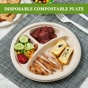 7Inch Round Biodegradable <b>Disposable</b> Compostable Fast Food Dishes <b>Plates</b> Sugar Bagasse Pulp Paper <b>Plate</b> - Product Image 2