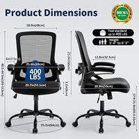Chaise de bureau ergonomique Nexthro avec support lombaire réglable, dossier en maille respirante et accoudoirs relevables, pour bureau à domicile (noir)