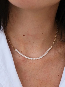 Waterproof Winter Goddess Jewelry <b>Delicate</b> Half Freshwater Pearl Half Gold Chain <b>Necklace</b> Minimalist Personalized Gifts for Her - Product Image 1