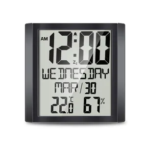 Reloj de pared digital grande, pantalla grande, tiempo y temperatura LED con función de repetición, reloj despertador para sala de estar