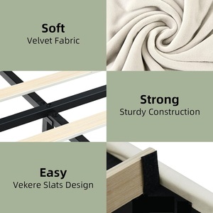 Lit plateforme capitonné au design élégant, tête <span class=keywords><strong>de</strong></span> lit et pied <span class=keywords><strong>de</strong></span> lit en velours, lattes en bois, rangement gain <span class=keywords><strong>de</strong></span> place, directement <span class=keywords><strong>de</strong></span> l'usine chinoise - Product Image 5