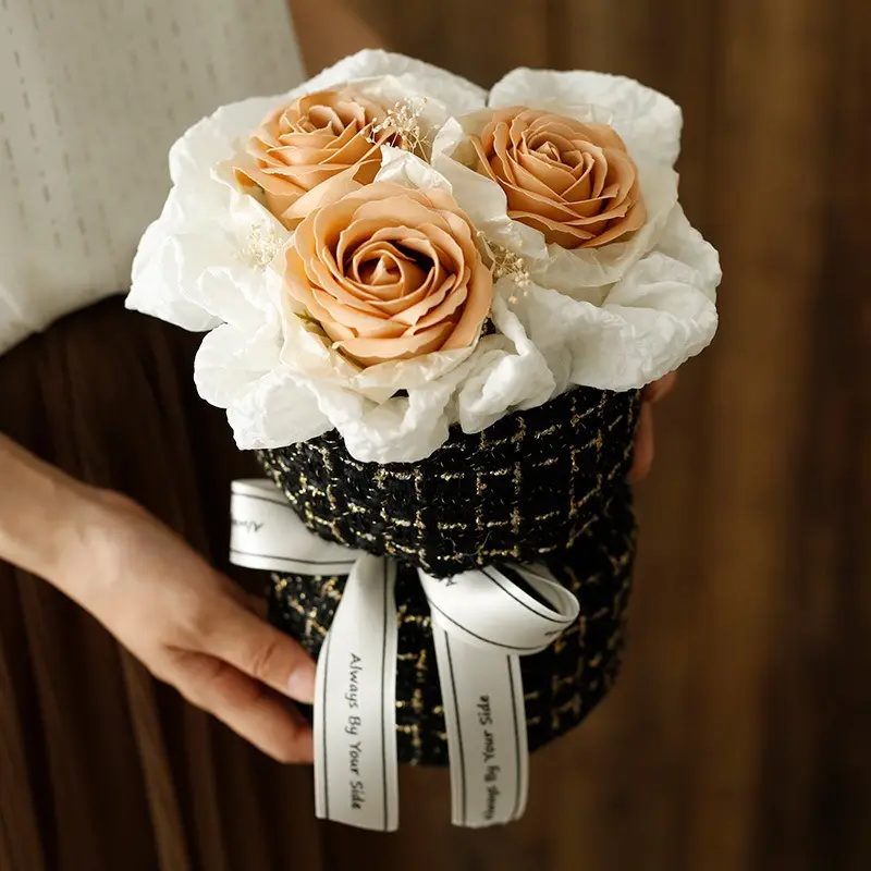 Toptan sıcak satış yaratıcı kuru çiçek paketleme çantası sevgililer hediye bez tarzı sonsuz gül süs düğün çiçekleri için