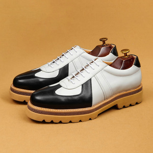 Zapatos Oxford de Hombre en Blanco y Negro, de Cuero Genuino, con Punta Redonda, Cordones, Suela de Goma Acolchada, para Todas las Temporadas - Product Image 1