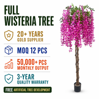 Arbre artificiel de glycine réaliste avec fleurs magenta et verdure suspendue pour la décoration de mariages, événements, hôtels et restaurants