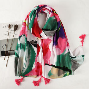 وشاح قطن كتان ناعم مطبوع شالات فسكوز للنساء أوشحة بشراشيب طويلة فاخرة - Product Image 4