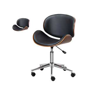 Mid-Century Modern Visitor <b>Chair</b> with Faux Leather <b>Swivel</b> Wood Frame Chrome -Base Ergonomic Design Adjustable Height - Product Image 1