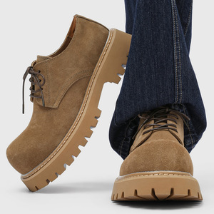 2026 Spring <b>Mens</b> British Vintage Derby <b>Shoes</b> Chunky Sole Height Increasing Suede Casual <b>Work</b> Boots Fashion Leather <b>Shoes</b> - Product Image 5
