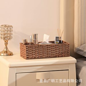 Woven <b>Storage</b> <b>Basket</b> Three Compartment <b>Rectangular</b> Handmade For Cosmetics And Kitchen Organization - Product Image 2