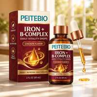 PEITEBIO Gouttes de fer et complexe B saveur poulet, absorption rapide, supplément liquide sûr pour l'énergie et la vitalité quotidienne, 2 FL OZ 60