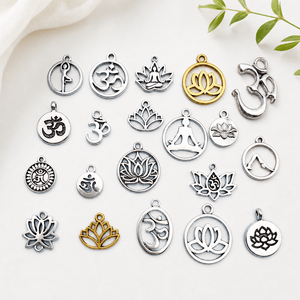 Ciondoli per Yoga e Meditazione Om Aum Fiore di Loto, Personalizzabili con Logo, Componenti per Creazione di Gioielli Spirituali Buddisti per Collane e Bracciali - Product Image 2