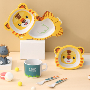 Set di stoviglie in fibra di bambù per bambini simpatico cartone animato madre Baby Design piatto da cena e ciotola per cibo con confezione regalo - Product Image 4