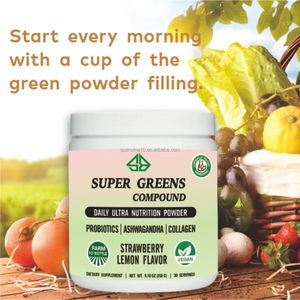 Suplemento Herbal Súper Complejo de Enzimas Probióticas y Colágeno en Polvo Verde para el Equilibrio de la Flora Intestinal y la Salud Cerebral en Adultos - Product Image 3