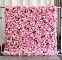 Mur de fleurs artificielles de roses de haute qualité C-055, 2,4 m, rose, pour extérieur, mariage, banquet, fond de scène mobile, décoration murale pour fête