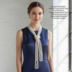 Collar de Perlas de Agua Dulce Naturales Largas WENCHI, Elegante Collar de Perlas de 800g - Product Image 5