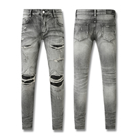 Jean Amiry pour homme, coupe droite, délavé, brodé, imprimé streetwear, boutonné, style décontracté high-street, automne