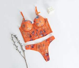 Nouveau Fitness Fishbone <span class=keywords><strong>Corset</strong></span> Rétro Imprimé Dentelle Sous-Vêtements Soutien-Gorge Sexy Lingerie - Product Image 6