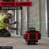 Niveau laser industriel professionnel 4D à 16 lignes, faisceau vert, auto-nivelant à 360 degrés, alimenté par piles AAA, pour la pose de carreaux et de murs