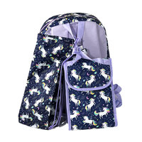 Tas Sekolah Set Ransel Promosi Haslor Fashion Navy Unicorn Star Full Print Unisex untuk Anak Perempuan, Anak-anak & Remaja, Produsen OEM