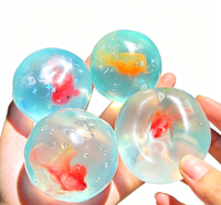 Balle anti-stress transparente en TPR de 6 cm, multi-styles, avec figurine de poisson rouge intégrée et paillettes étoilées, jouet sensoriel pour soulager le stress