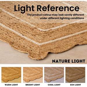White Boho Home Decor Jute <b>Rug</b> Solid Pattern Vintage Farmhouse Natural Fiber Handmade Wave <b>Scallop</b> - Product Image 5