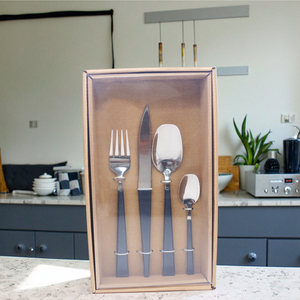 Chất Lượng Cao 16Pcs Dao Kéo Thiết Lập Thiết Kế Mới Bằng Gỗ Màu Sắc Nhựa Xử Lý Thìa Dao Nĩa Muỗng Trà Cho Kinh Doanh Quà Tặng Đám Cưới - Product Image 6