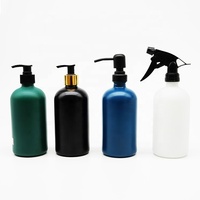 Flacon pompe rond en verre coloré avec pompe à lotion et pulvérisateur à gâchette, flacon en verre vide pour shampoing, cosmétiques liquides