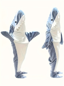 Pyjama <span class=keywords><strong>Kigurumi</strong></span> unisexe à capuche requin dessin animé, en polyester confortable, costume animal adulte pour fête cosplay - Product Image 1